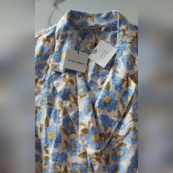 Zara NWT Wrap Romper | Linen Blend Floral Print | Preppy Summer XL - Picture 5 of 16